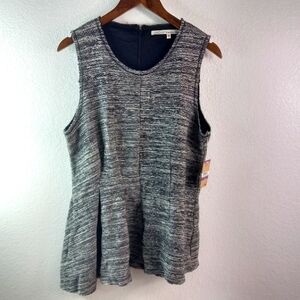 NWT Rachel Roy XXL Salt n Pepper Pleated Peplum Asymmetrical Top Plus Workwear